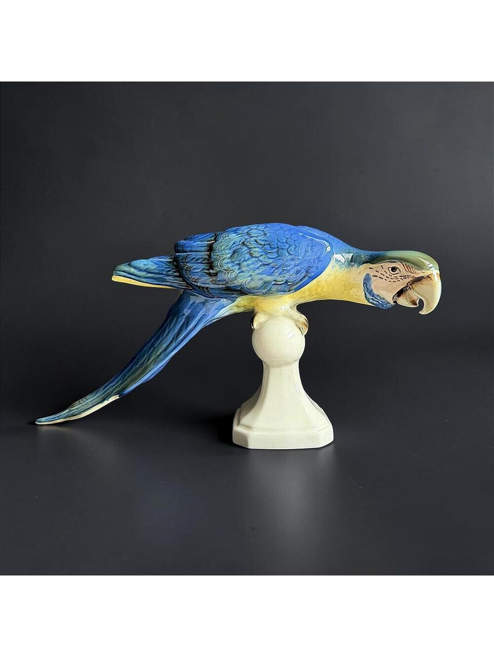 Rare Mid Century Royal Dux Blue Macaw Parrot Figurine - Large 17" x 9" - 10248